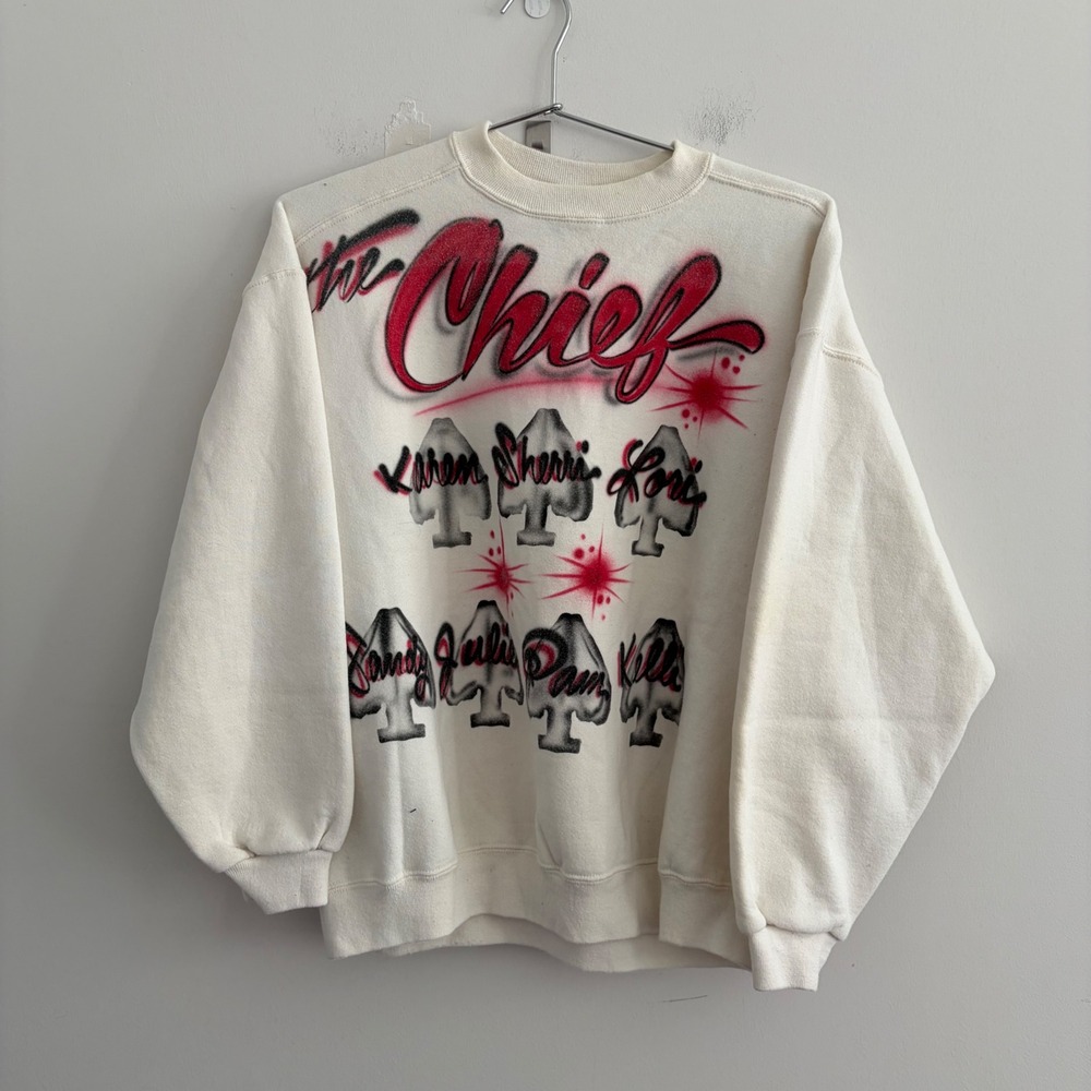 Vintage Chic The Chief Airbrush Sweatshirt Cream Large Made in USA